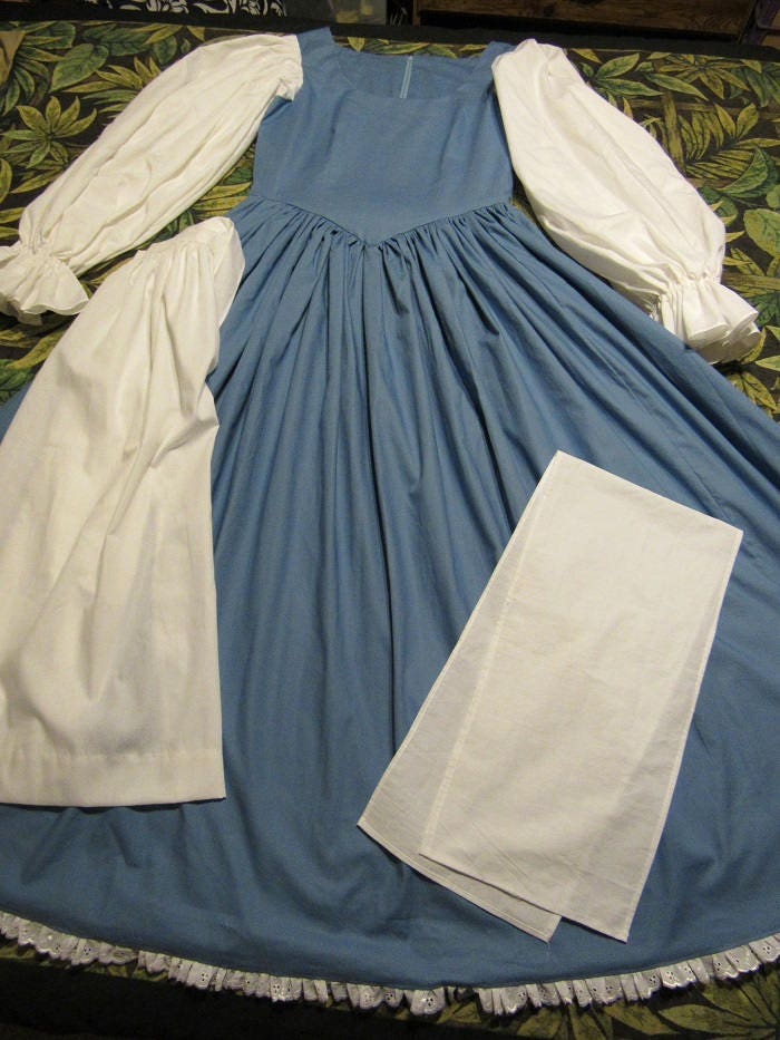 3 Pc Provincial Renaissance Princess Cosplay Costume Blue Dress for Teens Adults