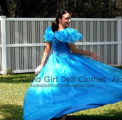 Princess Costume Gown Dress for Girls Teens Adults w/ Choice of Butterflies or Bows