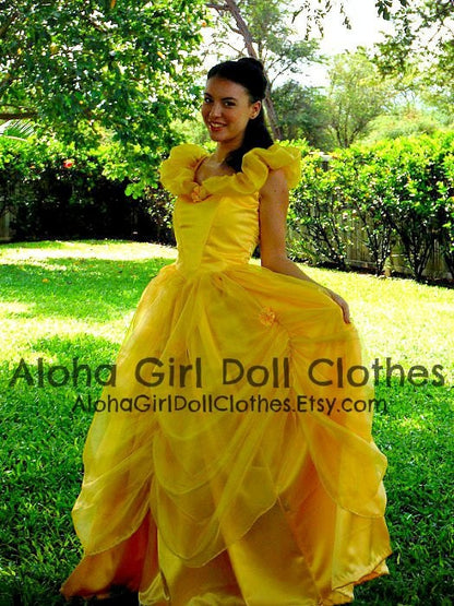 Yellow Classic Princess Cosplay Costume BallGown Dress for Girls Teens Adults