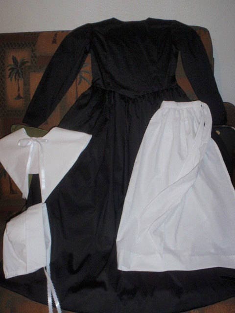 4 Pc Colonial Early American Pioneer Pilgrim Costume for good Girls Dress Apron Collar Coif