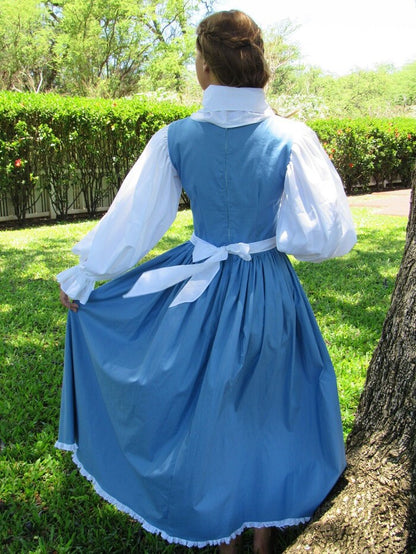 3 Pc Provincial Renaissance Princess Cosplay Costume Blue Dress for Girls