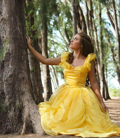 Yellow Classic Princess Cosplay Costume BallGown Dress for Girls Teens Adults