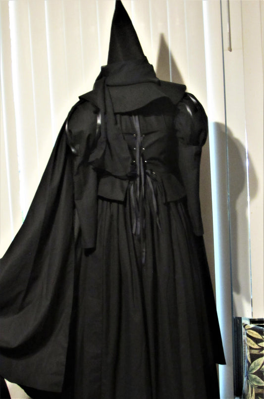 Wicked Witch Costume Dress Belt Cape Hat for Girls